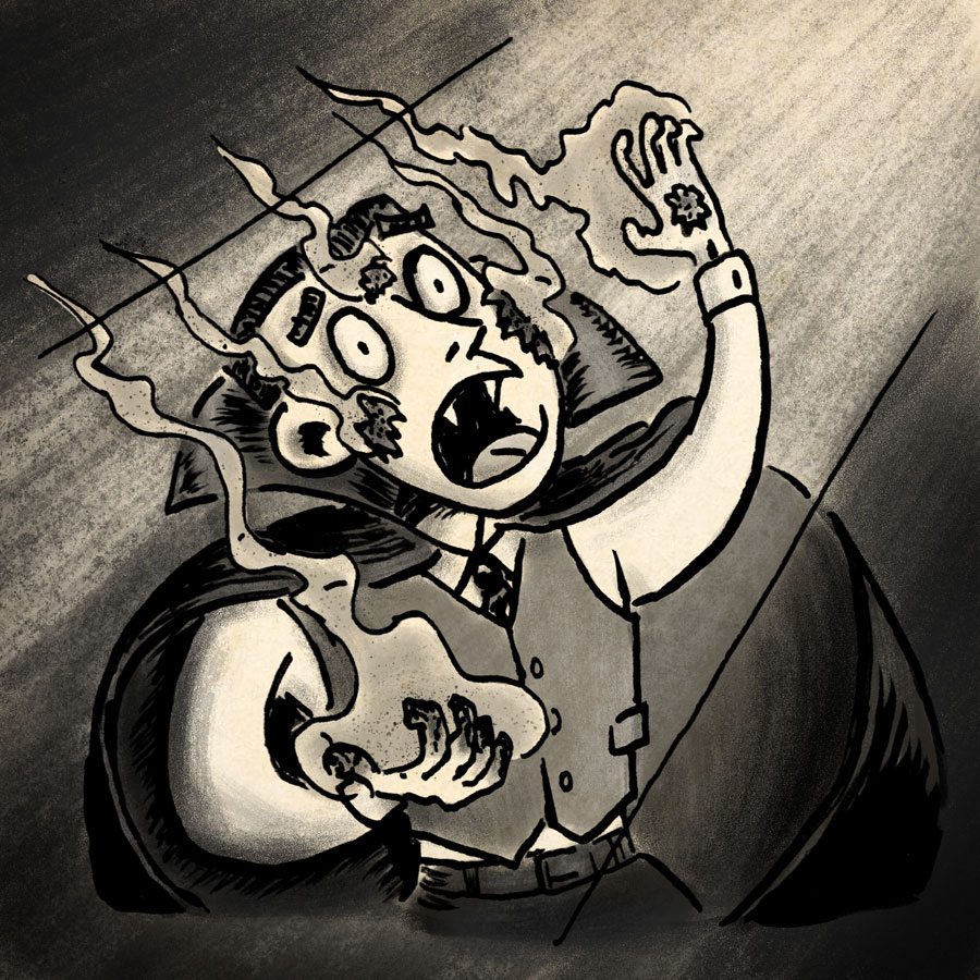 Dracula scorched by the light.